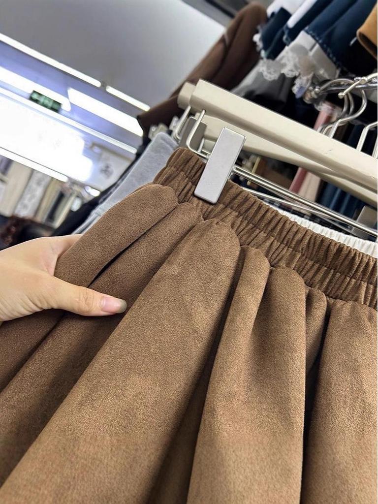 Suede Plush Flower Bud A-Line Flared Skirt for Women - Autumn/Winter New Arrival