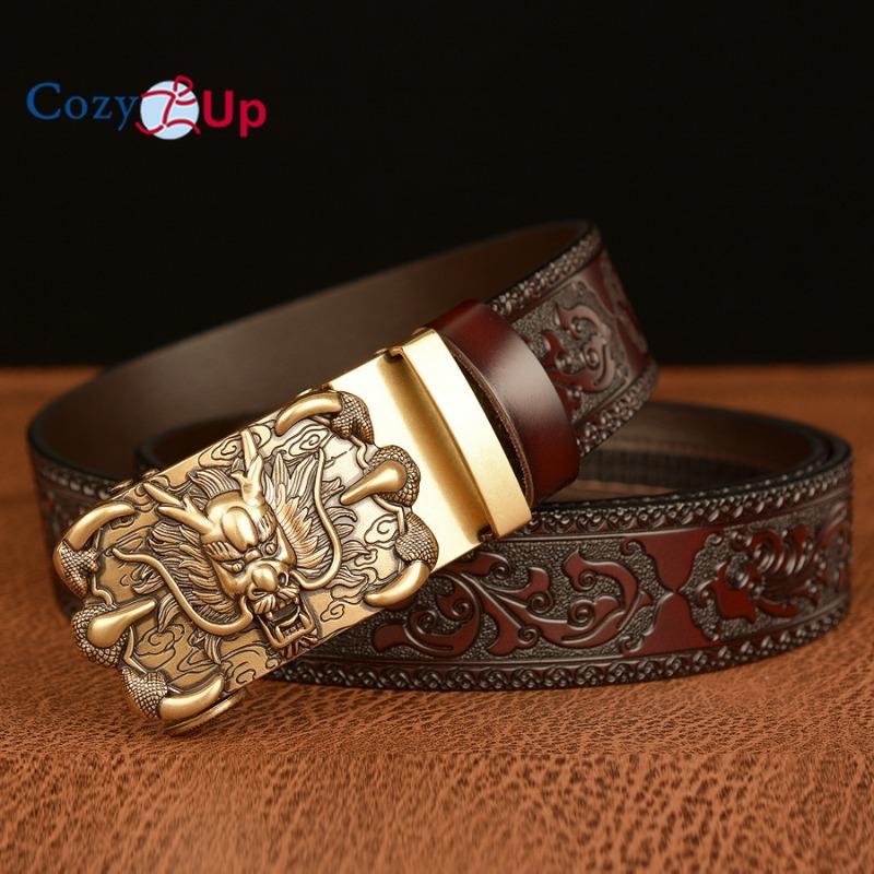 Cozy Up Casual Carved Cowhide Men's Belt, Domineering Claw Dragon Retro Automatic Buckle Belt, Fashionable and Personalized Trouser Belt