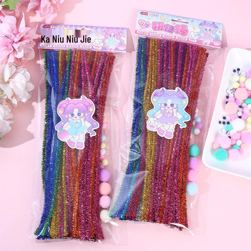 100-Pack Eco-Friendly Glitter Pipe Cleaners - DIY Educational Tinsel Chenille Stems for Kids