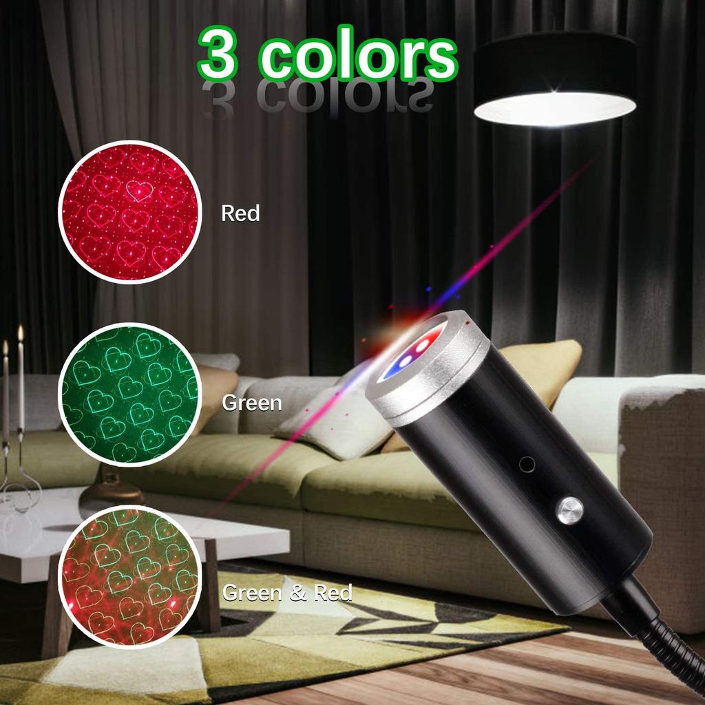 USB Star Projector Night Lights 3 Colors & 24 Lighting Modes Sound Activated Strobe Adjustable Starry Galaxy Lamp Car Room Decor