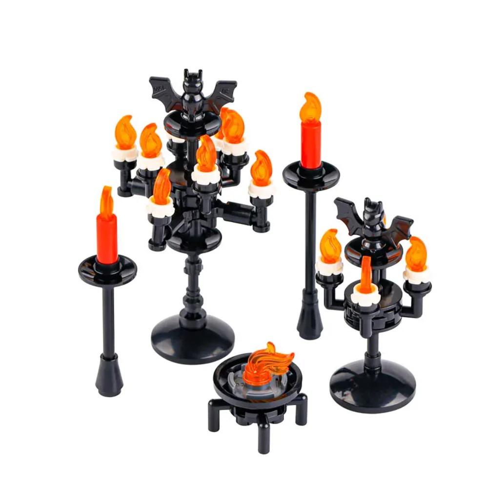Halloween Scene Building Blocks MOC Cemetery Tombstone Mouse Pumpkin Car Vampire Throne Fireplace Bat Light Candle Toy Gift A040