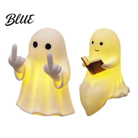 Unique Mystery Home Accent Halloween Ghost Lamp Cute Middle Finger Ghost/Reading Book Night Light Funny Ambient Bedside Lighting Spooky Figurine for