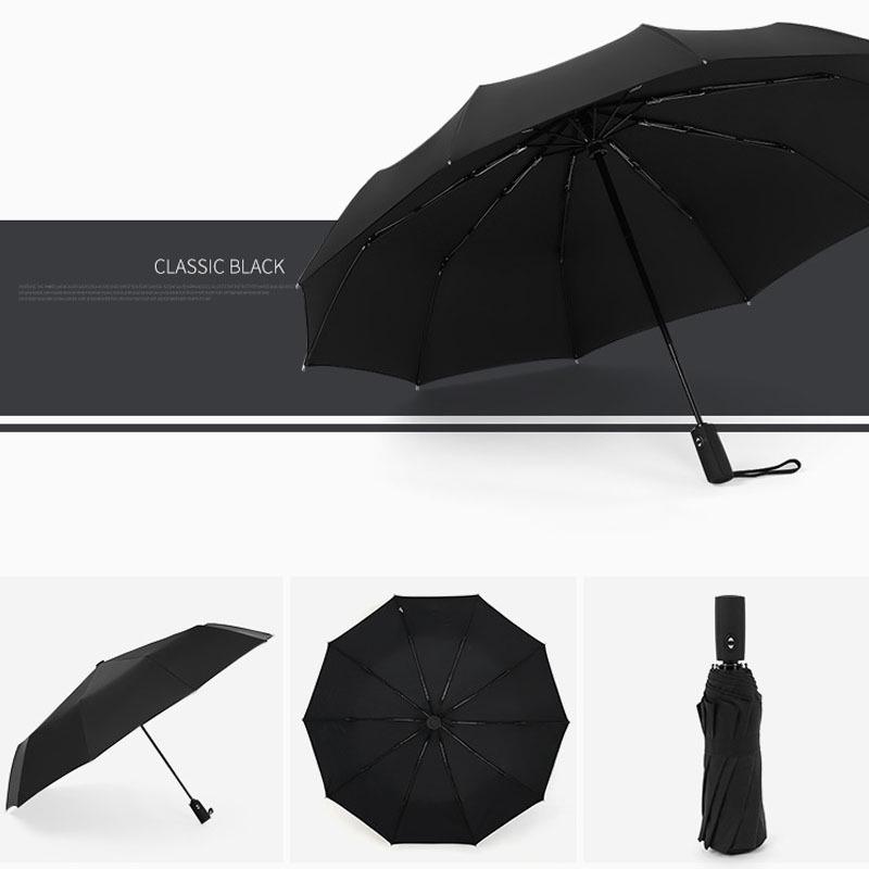 Windproof 10-Rib Double-Layer Folding Umbrella for Men and Women - Automatic, Sunscreen, Dual-Use.