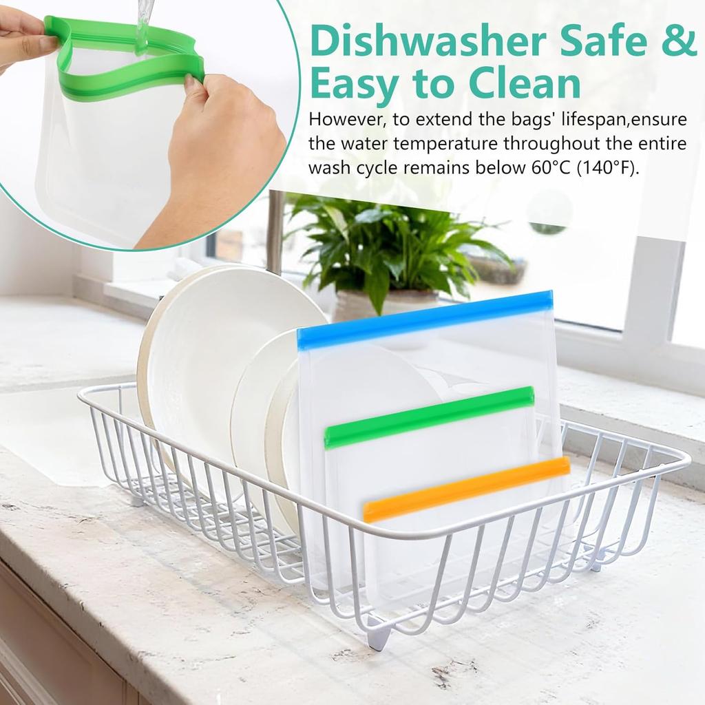 10 Pack Reble Sandwich Bags, Dishwasher Safe Food Storage Bags, Leakproof Freezer Bags for Marinate Meats, Travel, Lunch, 2 Gallon 3 Sandwich 5 Snack