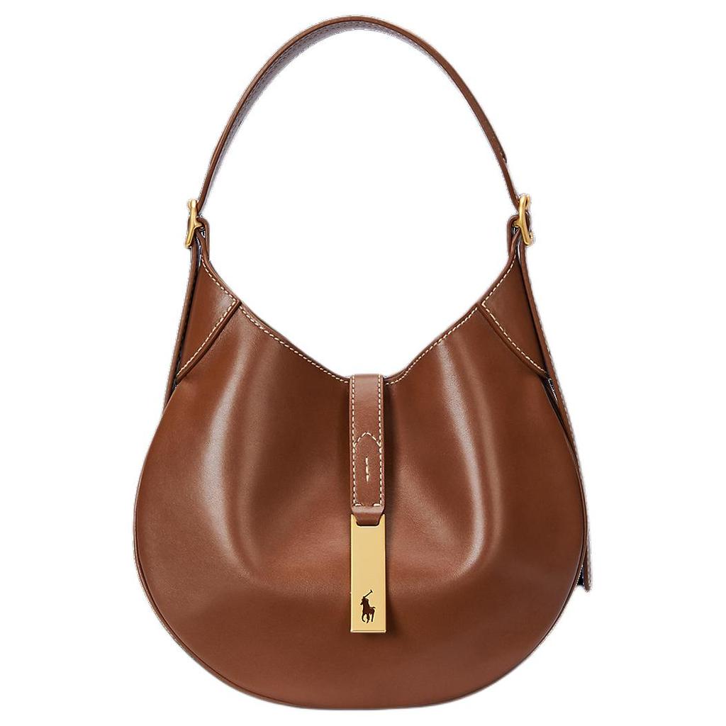 Polo Ralph Lauren Polo ID Gold Hardware Leather Dumpling Shoulder Bag Small Women Shoulder Bag Brown WAPOBAG02V20147200