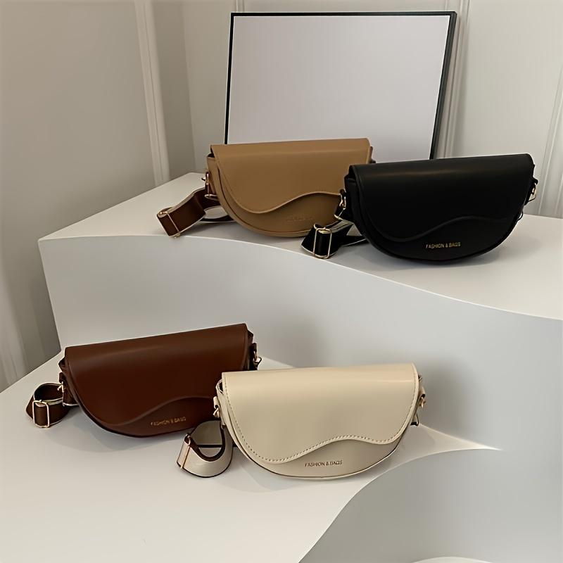 One Women's PU Fashion Saddle Bag Small Bag with Wide Shoulder Strap and Cover Closure Single Shoulder Crossbody Bag