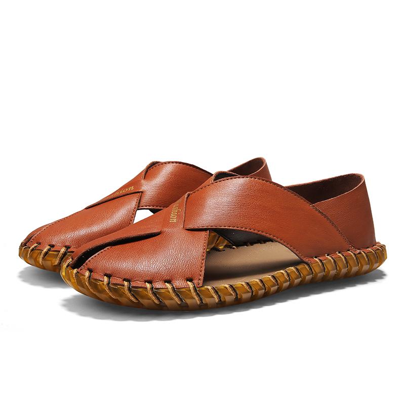 New Beach Vacation Leather Sneakers Summer Casual Ultralight Soft Sole Sandals Roman Walking Footwear Male Driving Handmade Shoe