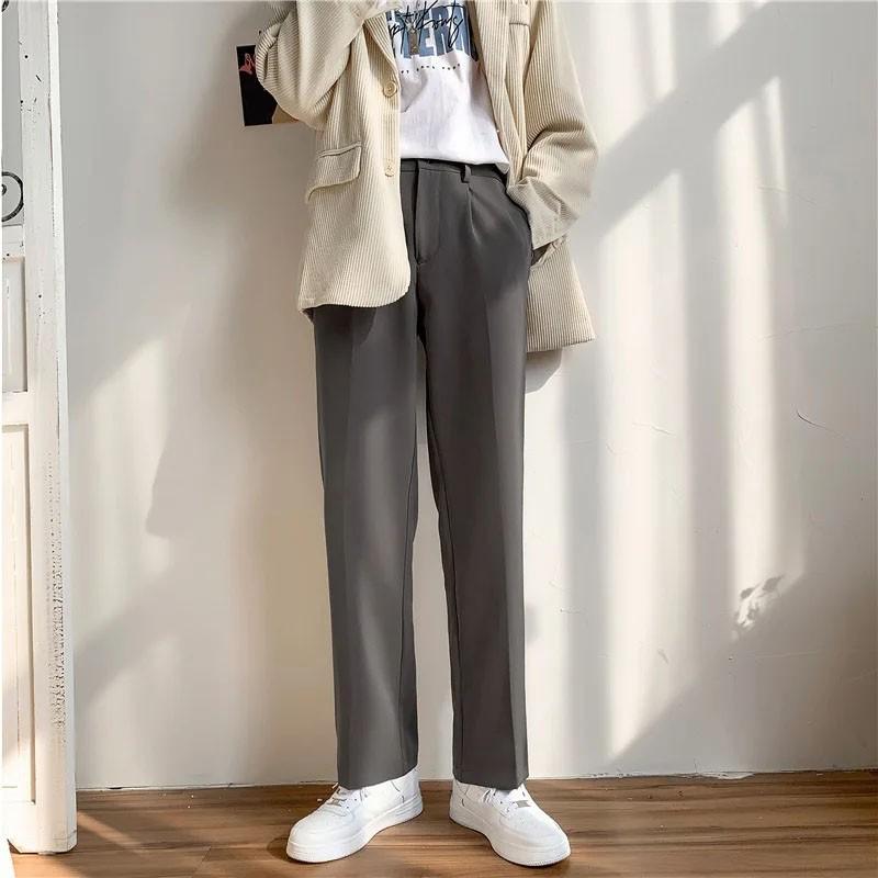 FiveFive Men Korean Loose Straight Trousers Male Solid Color Wide-leg Pants Men Students Leisure Suit Trouser Plus Size