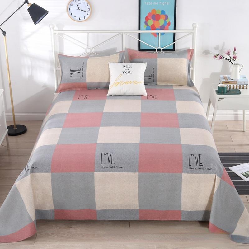 Flat Sheets Household Four Seasons Plaid Comfortable Soft Antibacterial Bedspread Cover Bedding Queen Size Bed Sheet Breathable