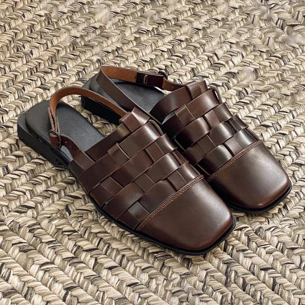 Mode NEU Leder Damen Ballerinas Webdesign Schnallenriemen Slingback Schuhe Damenmode Eckige Zehenpartie Freizeitschuhe Handgefertigt