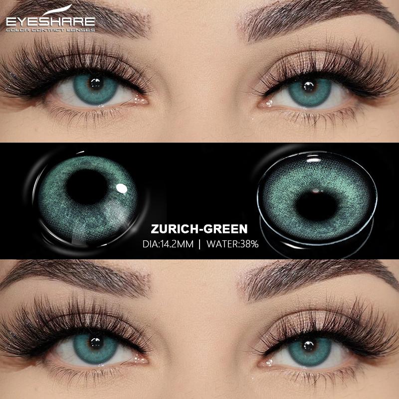 Eyeshare 2ks/pár Kontaktní čočky řady NICOSIA Roční zelené čočky 14,2 mm Modré oči Čočky Módní kosmetika Žáci