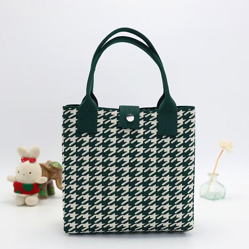 

Ladies Handbags Simple Plaid Fashiable Versatile Korean Knitted Tote Bags Casual Large Capacity Portable New Handbag For Girl
