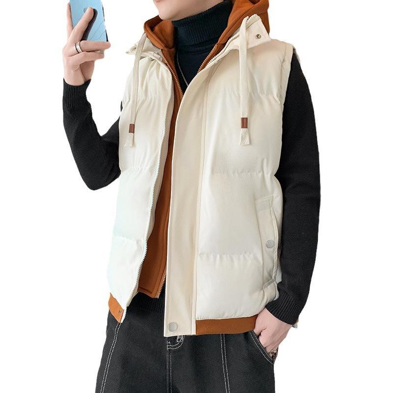 High-quality graphene cotton vest men's autumn and winter hooded vest fashionable outer wear fake two-piece vest jacket
