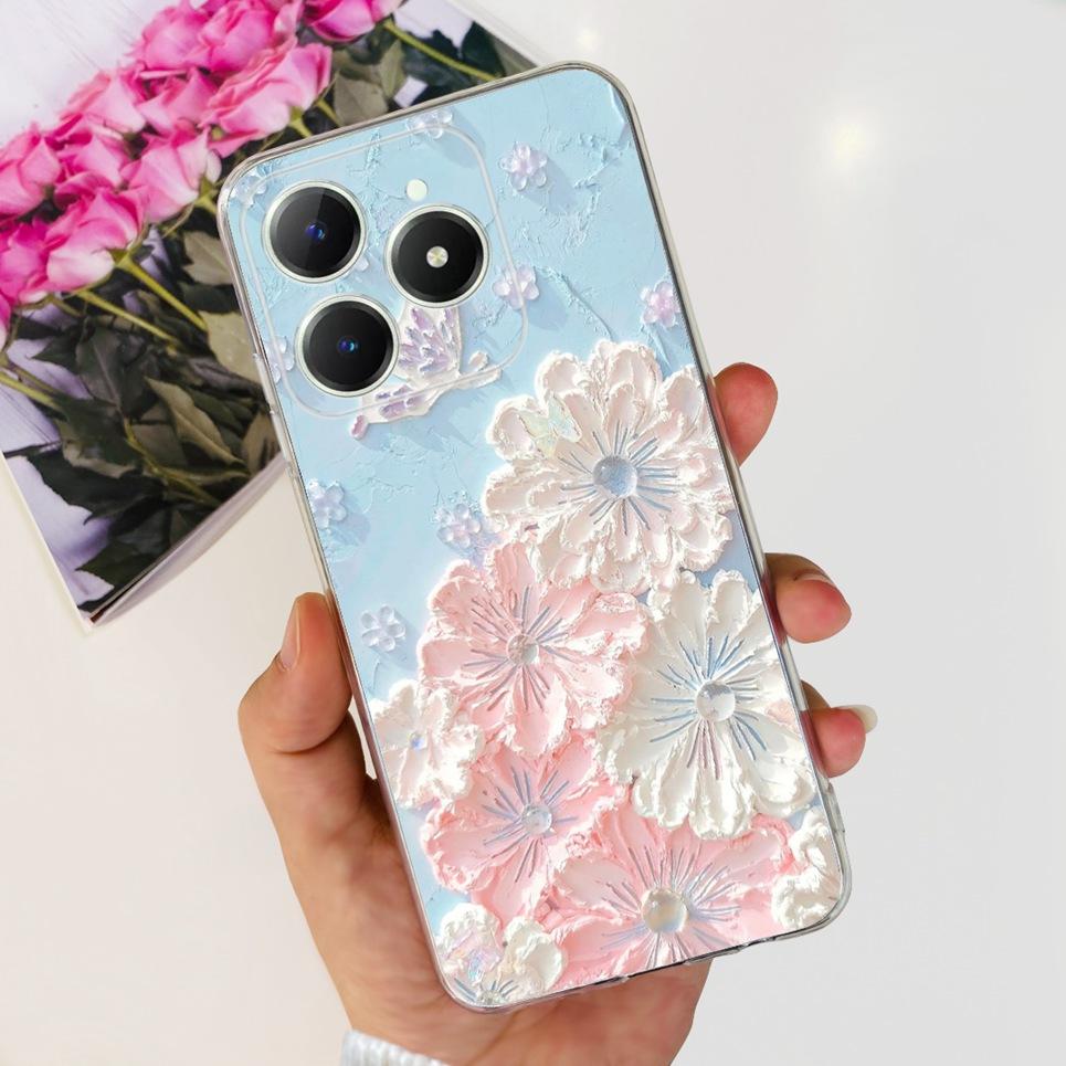 Voor Realme C63 C61 Narzo N61 N63 Hoesje Bloemen Vlinder Dames Mode Achterkant Transparant Zacht Slank Siliconen Bumper Shell