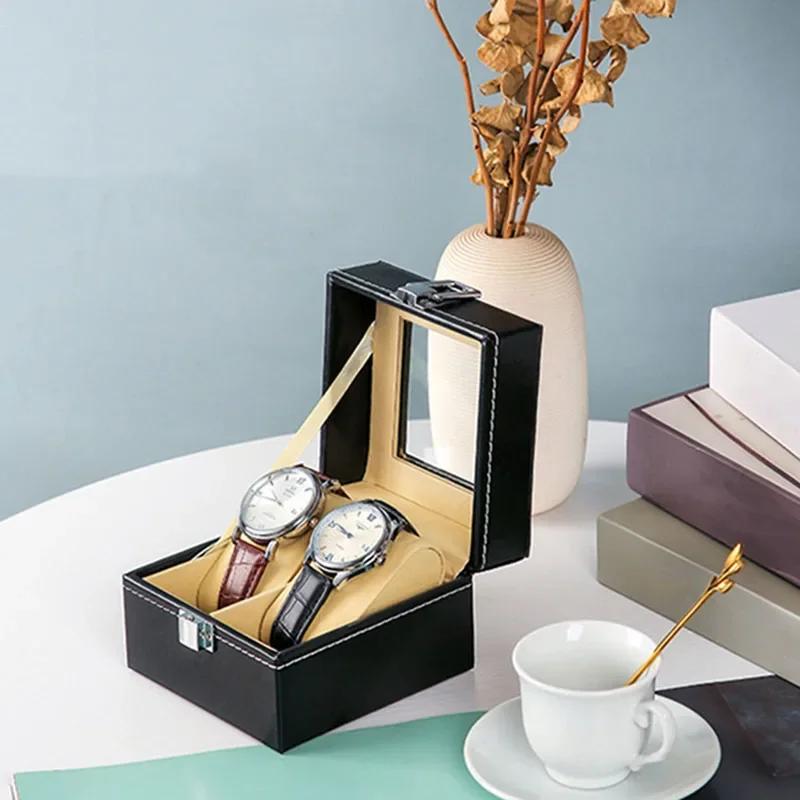 PU Leather Watch Box - Transparent Lid Display Case with Soft Interior, Multi-Drawer Storage Organizer for Jewelry Collection