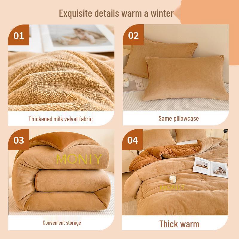 Cozy Autumn-Winter Double Patchwork Quilt: Plush Velvet Warm Bedding for Dorms & Homes