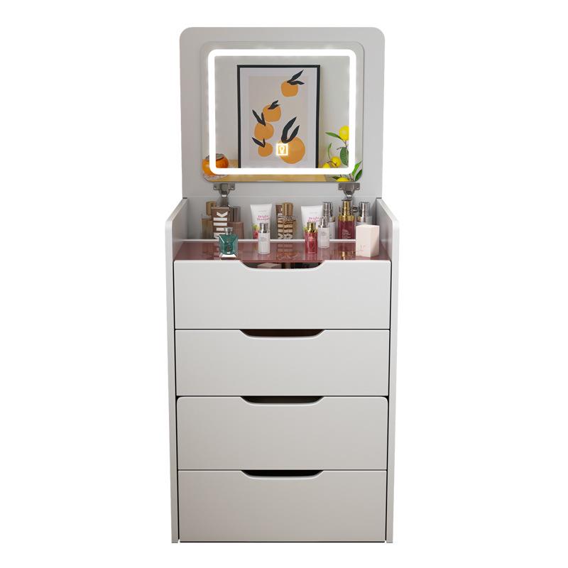 Cream Modern Minimalist Flip-Top Makeup and Storage Table for Bedrooms