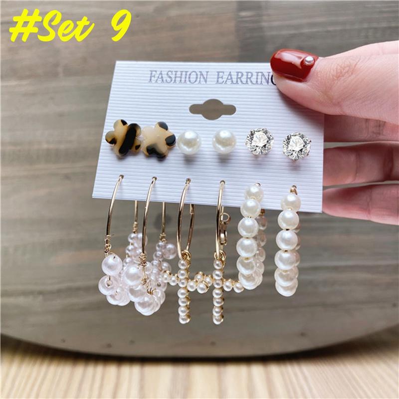 17KM Fashion Pearl Hoop Earrings Set for Women Geometirc Gold Metal Circle Hoop Earrings Brincos 2021 Trend Jewelry Gift