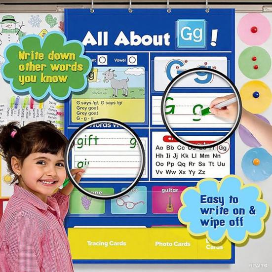 Alphabet Learning Pocket Chart Toddlers 1-3 ABC 26 Letters Learning Wall Chart Classroom Preschool Handwriting Practice Letter Tracing Circle