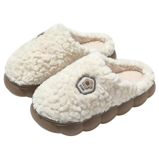 Plush Cotton Slippers: Non-Slip, Thick Sole, Furry Indoor Footwear for Men and Women.