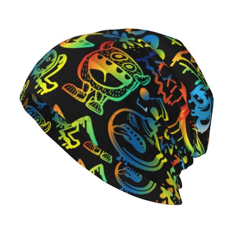Graffiti Slouchy Beanie Hats for Men Women American Comic Collection Pop Art Skull Print Caps Autumn Winter Warm Knit Hat