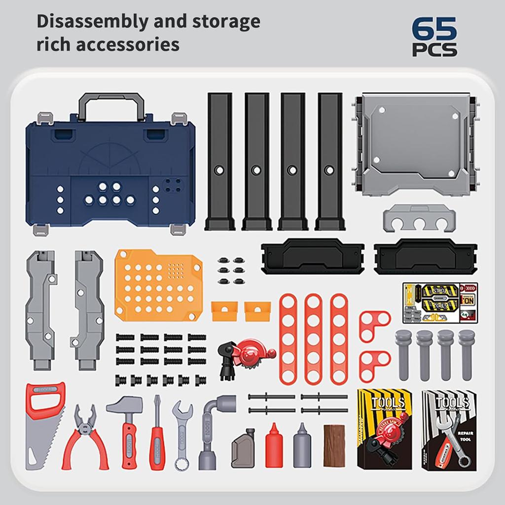 Large 2-in-1 Kids Tool Bench Set with Saw Screw Miter Pretend Play Construction Workbench Toys Education Toy for Boys & Girls