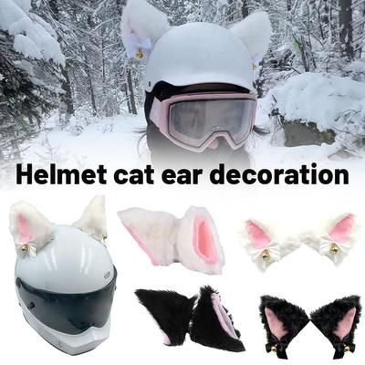 Ornement Casque Oreilles de Chat Bell Oreilles de Chat Moto Électrique Amovible Scooter Accessoire Casque Peluche Oreilles de Ski Rider Hiver Nouveau X9W0