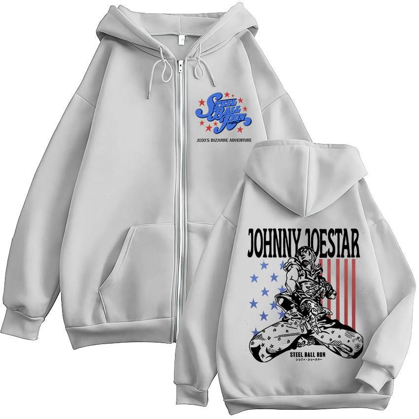 Anime JoJo Bizarre Adventure STEEL BALL RUN Johnny Joestar Mikiny na zip Pánské Dámské Oblečení Mikina na zip Bunda Streetwear