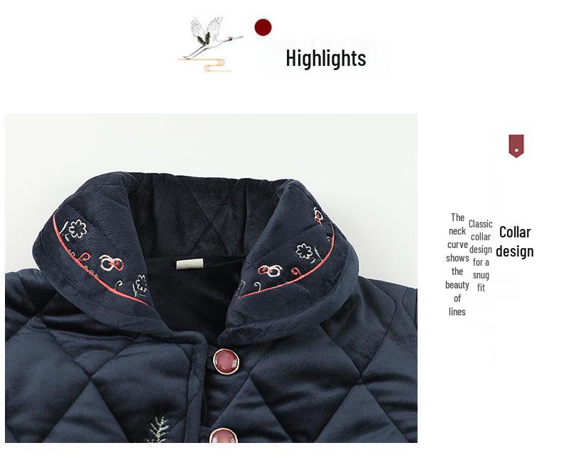 Damen Baumwoll Tang-Anzug Pyjama-Set für den Winter - Verdickter Samt, Warme Homewear für mittlere und ältere Menschen