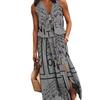 Sommer Damenkleid Lang Ärmellos Lässig Damenkleid Reißverschluss Buchstabenprint Taille