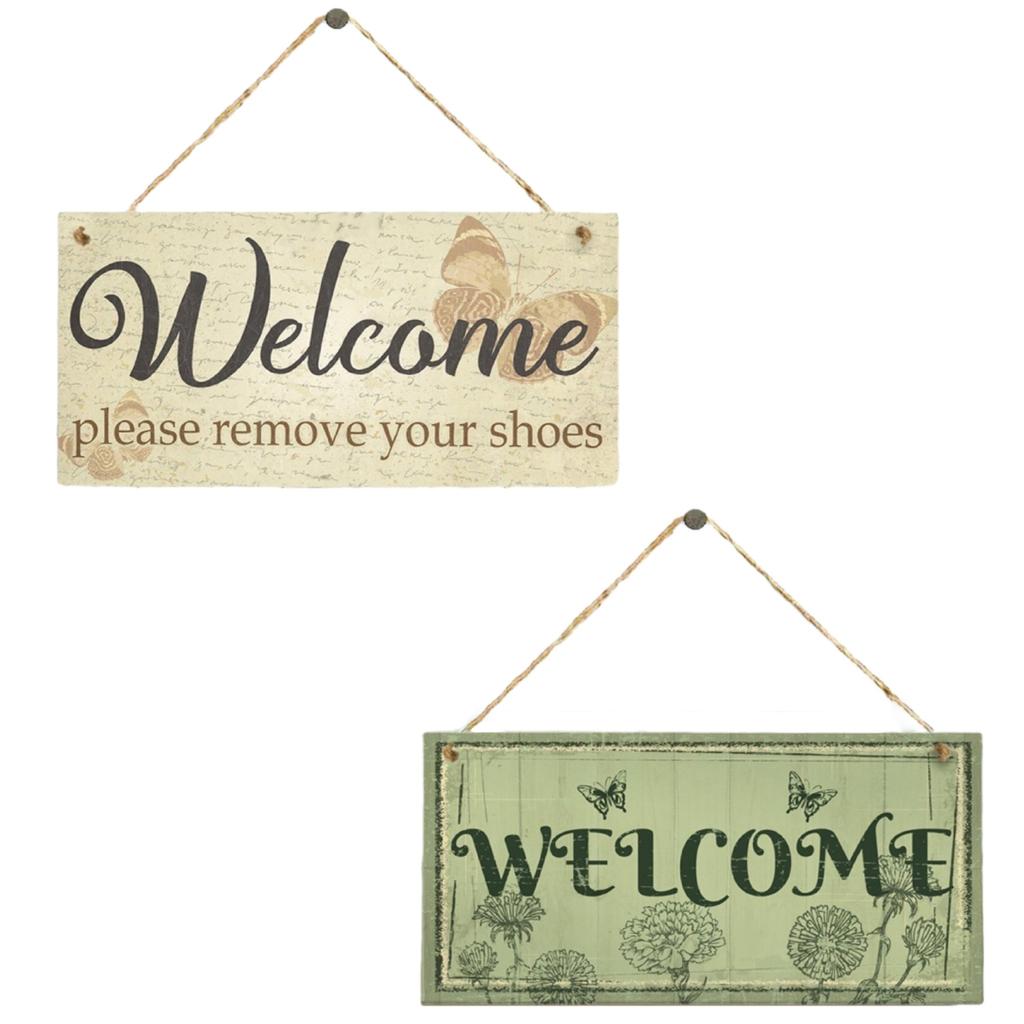 2 Funny Welcome Signs, Front Door Sign Welcome/Please Take Off Your Shoes Hanging Sign, 20x 10cm
