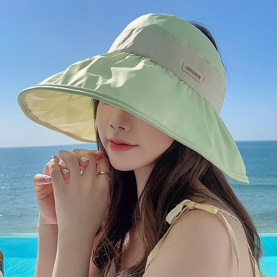 2024 New Spring Summer Black Jelly Wide Brim Sun Hat Women Fashion Korean Style Color Block Leather Patch Sunshade Hat