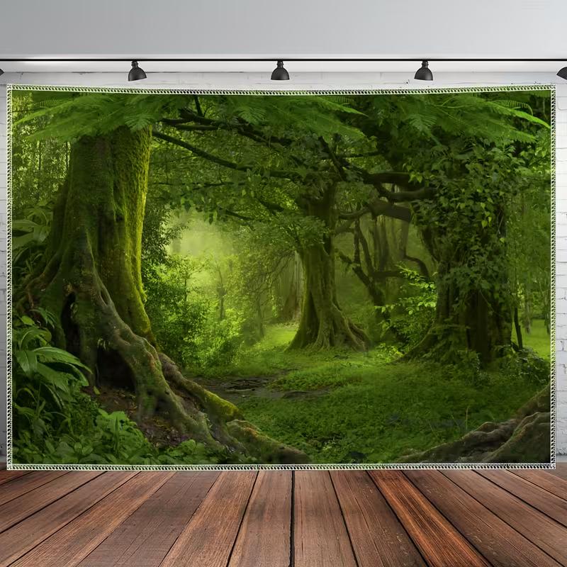 Enchanted Forest Tree Tapestry Lush Green Nature Wall Hanging for Bedroom Living Room