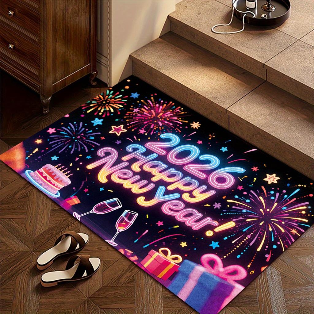 New Year Carpet Mat Rug Home Decoration Festive Fireworks Gift Pattern Entrance Door Mat Non-Slip Home Rug Welcome Mat