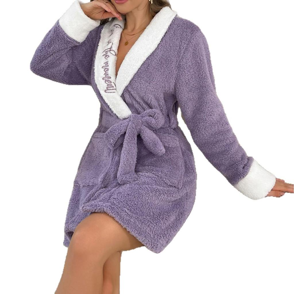 Europäischer & Amerikanischer Samtmantel: Herbst/Winter Mode, Dickes Warmes Nachthemd mit Gürtel - Einfarbiger Bademantel für Damen