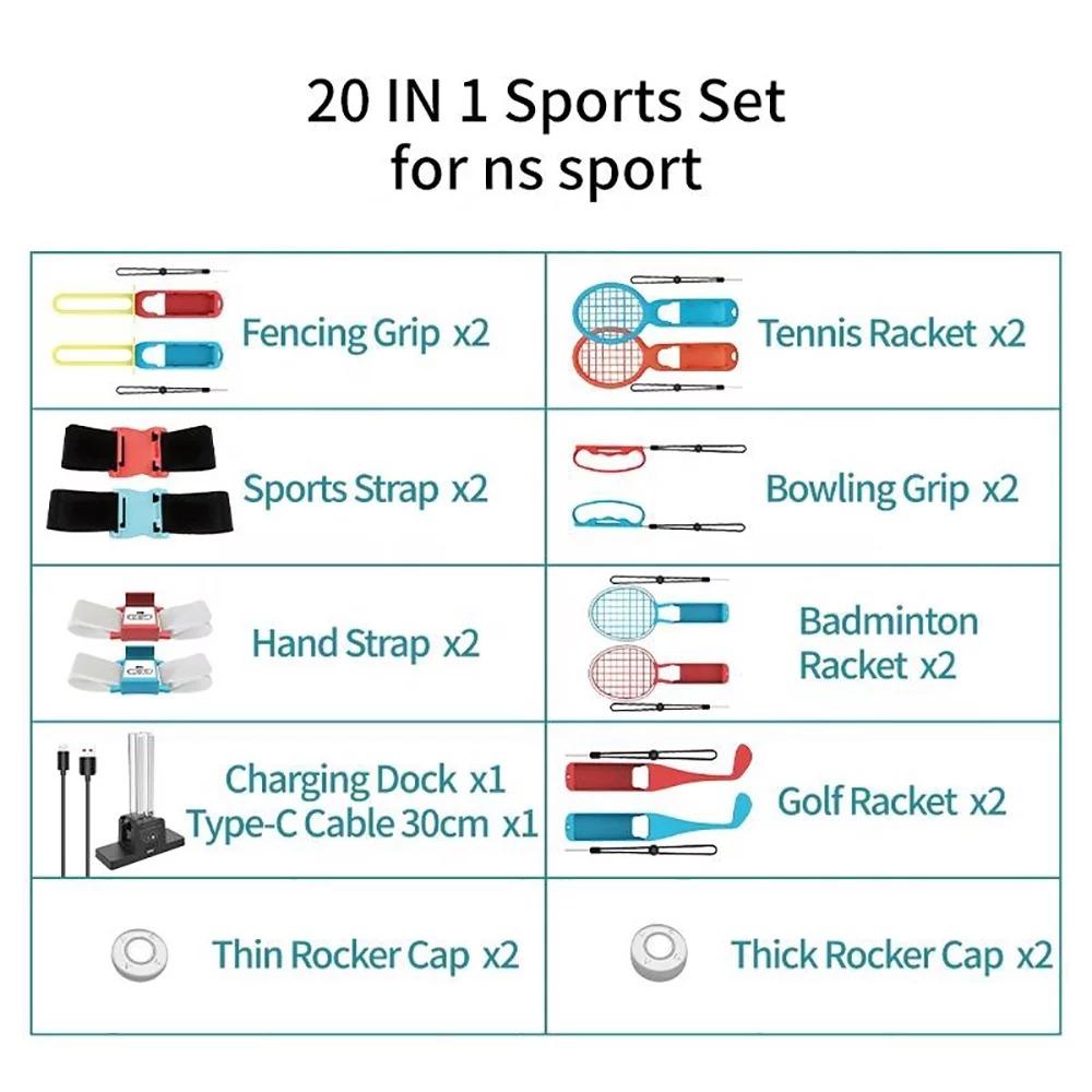 Switch Sports Games Accessories, 20 In 1 Kit Motion Sensing Sports Suit, Golf Grip Wrist Strap for Ages 6+