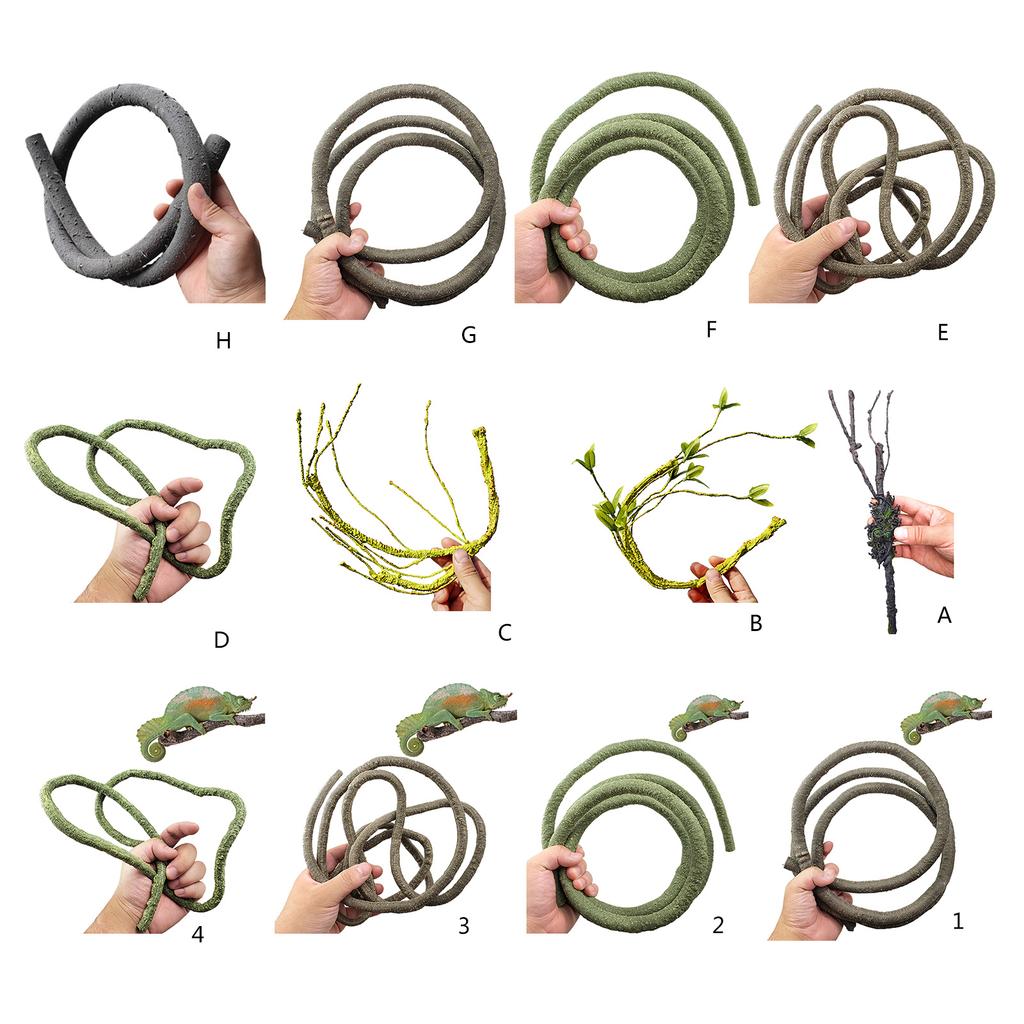 Reptilien Pflanzenversteck Liane Ast Blätter Terrarium Dschungel Lebensraum für Echsen Geckos Schlange Dekorative Kunstpflanze