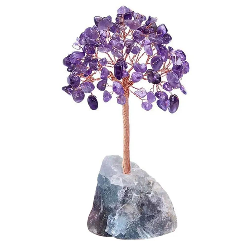 Stone Crafts Crystal Money Tree Copper Wire Fluorite Base Potted Plants Gemstone Reiki Chakra Feng Shui Trees Home Decor
