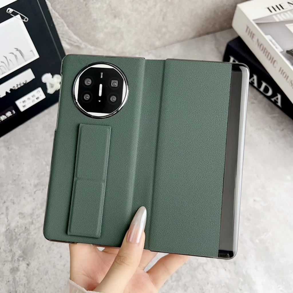 For Huawei Mate X6 X5 X3 Case Vegan Leather Case Leather Band Stand Strap Wriststrap Finger Grip Flip Cover