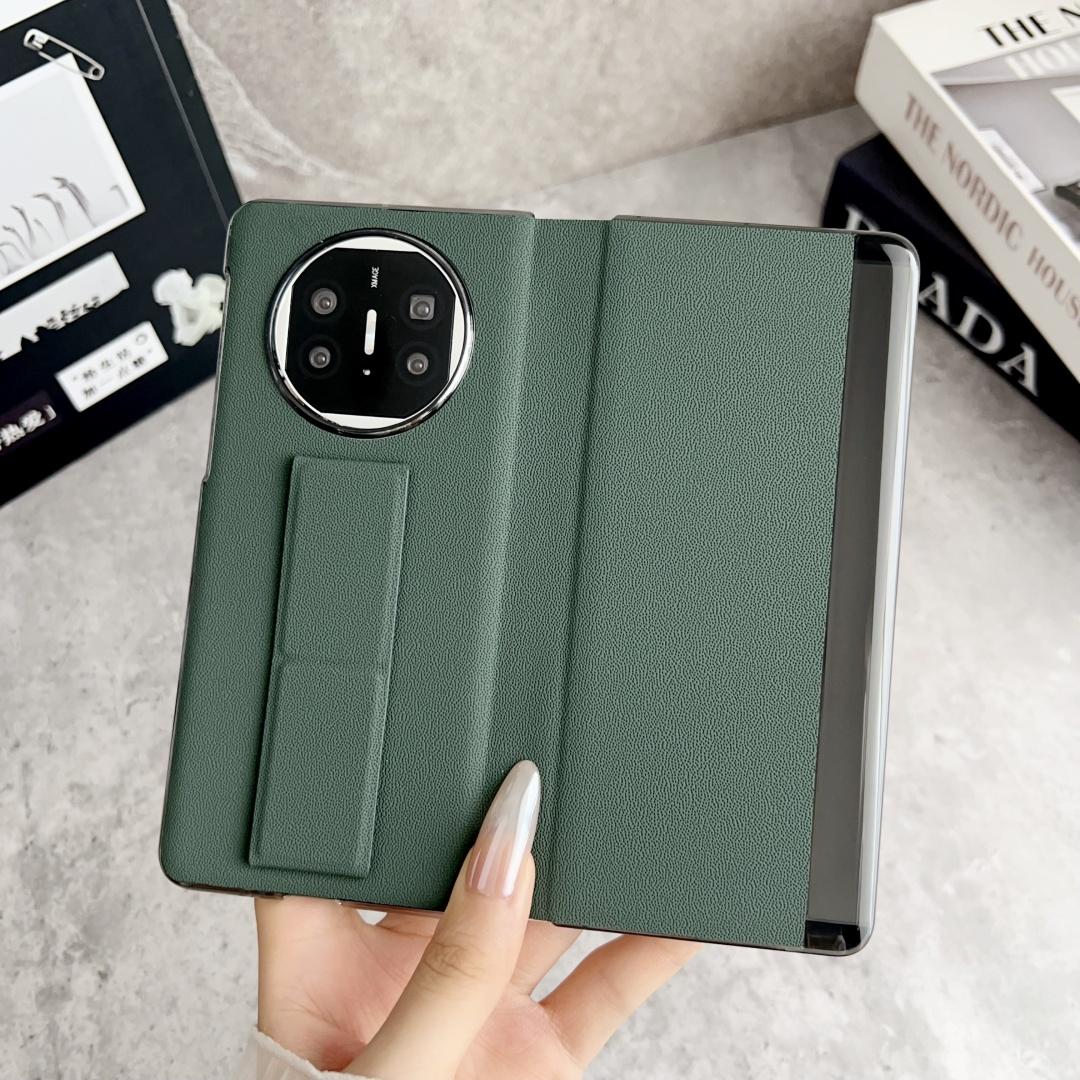 

For Huawei Mate X6 X5 X3 Case Vegan Leather Case Leather Band Stand Strap Wriststrap Finger Grip Flip Cover Artificial leather&Huawei Mate X3