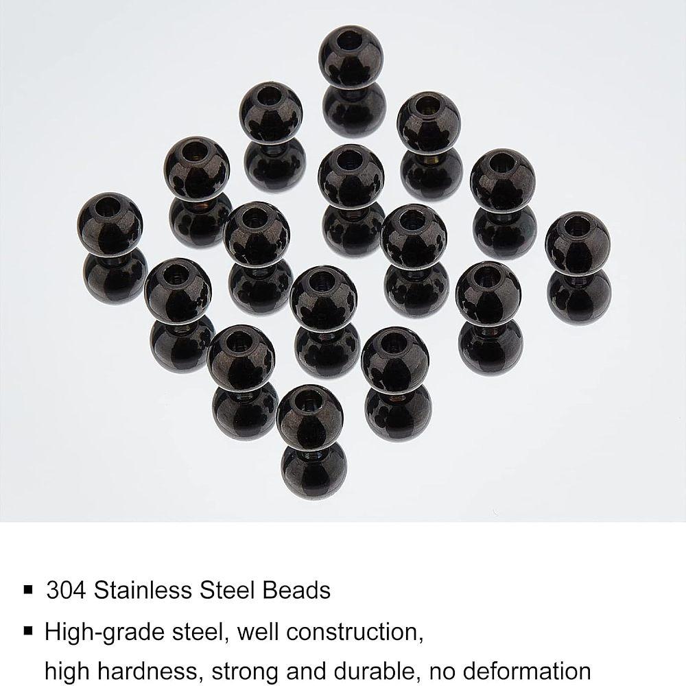 1box 30pcs Round 304 Stainless Steel Beads Electrophoresis Black 8x7mm Hole: 3mm
