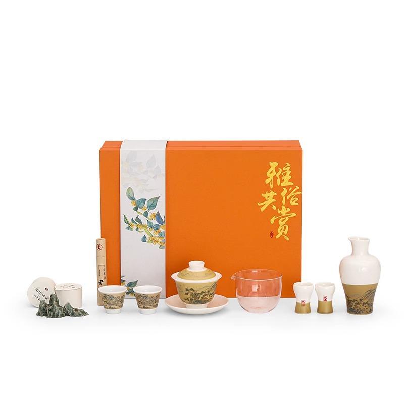 High-end Kung Fu tea set, household hand-painted step-by-step cover bowl teacup gift box plus
