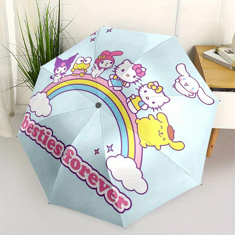 

Hello Kitty, Rainbow Automatic Open/Close Umbrella-Cute Umbrella with Cute Design, Portable 3-Fold Compact Umbrella for Men & Women, Hallowe