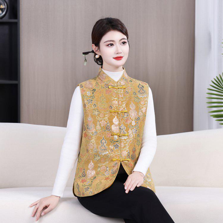 2026 Women's Retro Chinese Frog Button Vest for Spring and Autumn – Ideal for Middle-Aged and Elderly