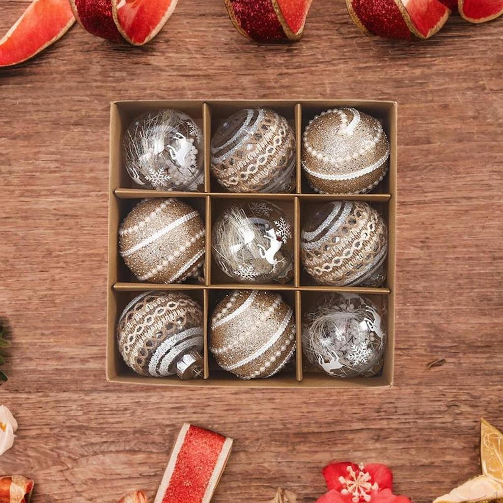 9Pcs Weihnachten Kugeln Ornamente Baum Hängende Dekoration 8cm Urlaub mit Schleife