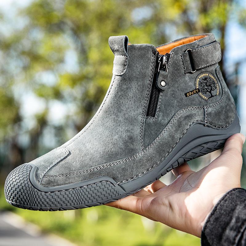 Designer New Men's Ankle Boots Handmade Luxury Short Boots Leather Casual Shoes Zip Breathable Walking Hiking Shoes Winter Shoes