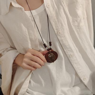 Retro Zen National Style Woven Rope Long Necklace, Autumn And Winter Bohemian National Style Leaf Fashion Sweater Chain
