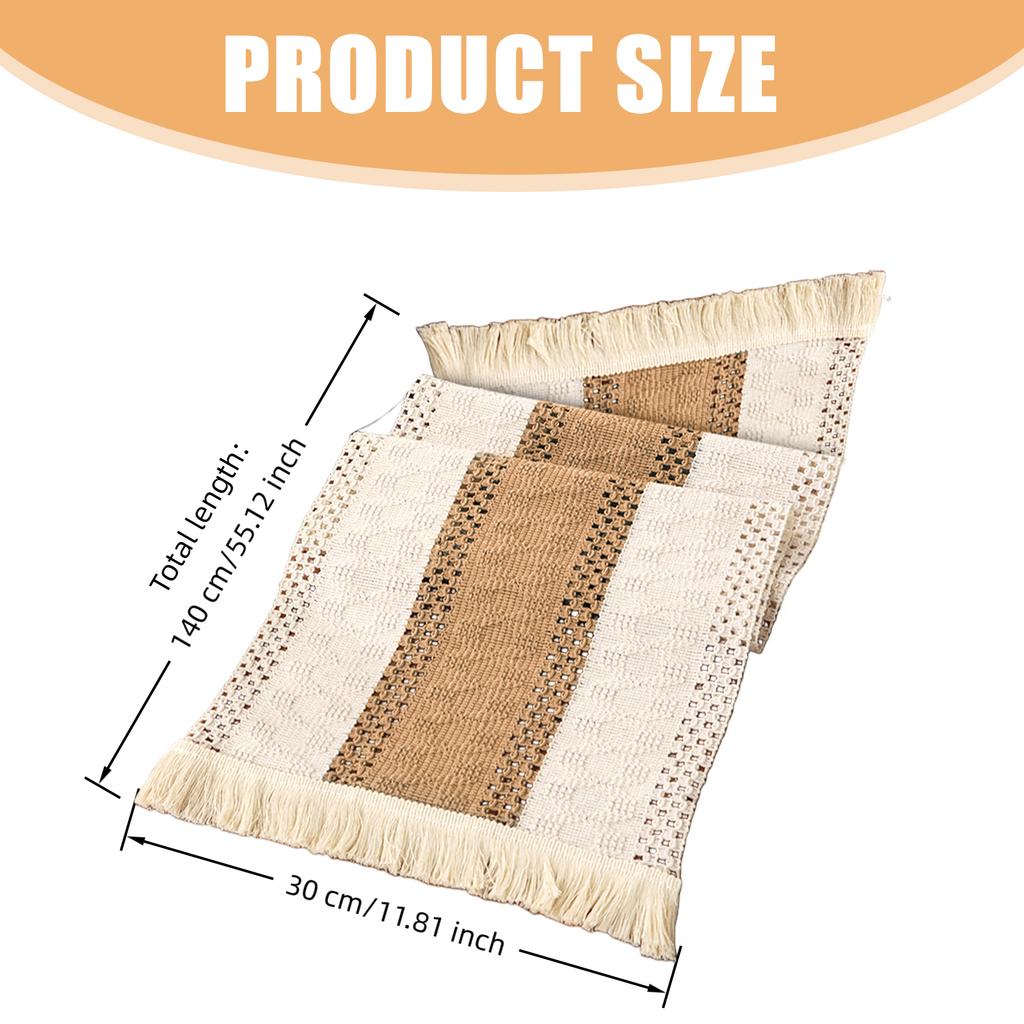 30x140cm Tassels Trimmed Table Cloth Polyester Materials Washable Textured Designs for Festival Setting