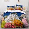 Blue Sea World Bedding Sets 3D Print  Sea Animal Dolphins Sharks And Cartoon Quilt Queen Duvet Cover Set Kids Adult Bedclothes