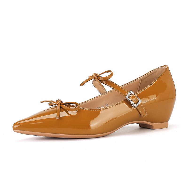 

With Hidden Heels Women s Leather Shoes Pointed Bow Elegant Mary Jane Shoes Women s Skirt Inner Height Increase Women s Shoes 40 хакі